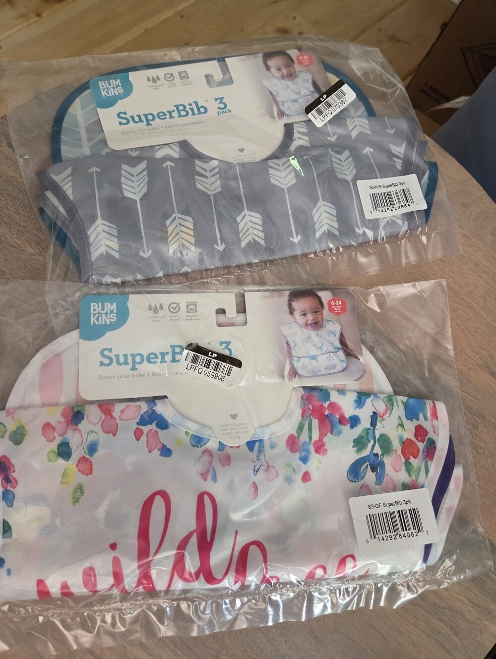Bumkins SuperBib (2) 3-Pack - Gray Arrow & Floral Multicolor with Pink Accent